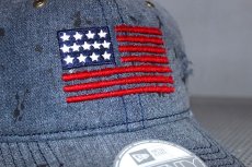 画像3: 9Twenty Damaged Classic Cap USA Flag Indigo Denim Red Leather Strapback Logo (3)