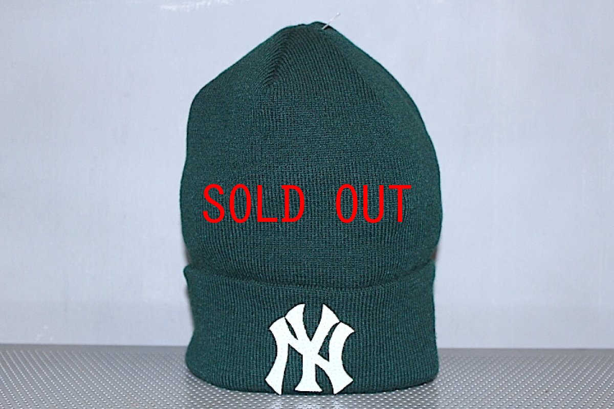 画像1: Basic Cuff Knit Cap Team Logo NewYork Yankees Green (1)