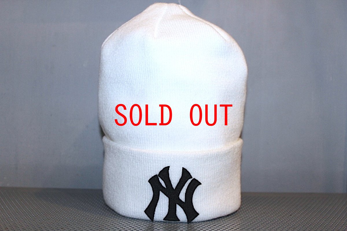 画像1: Basic Cuff Knit Cap Team Logo NewYork Yankees White (1)