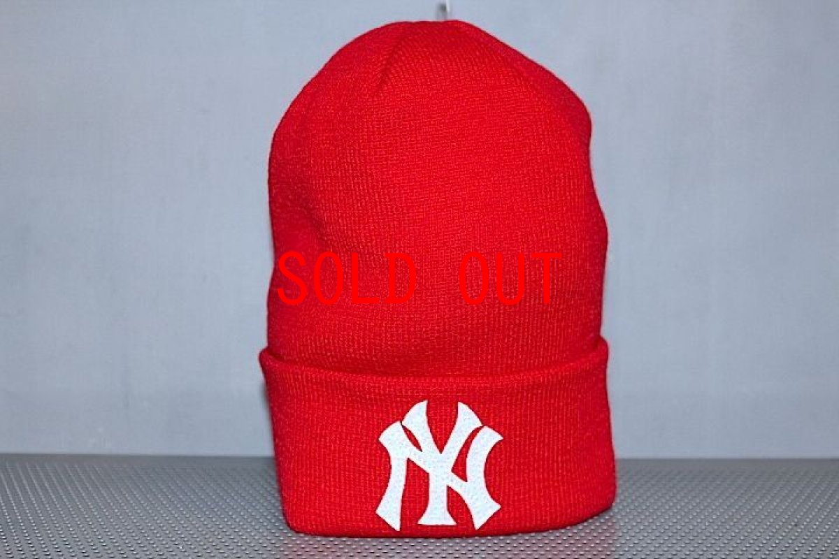 画像1: Basic Cuff Knit Cap Team Logo NewYork Yankees Red (1)