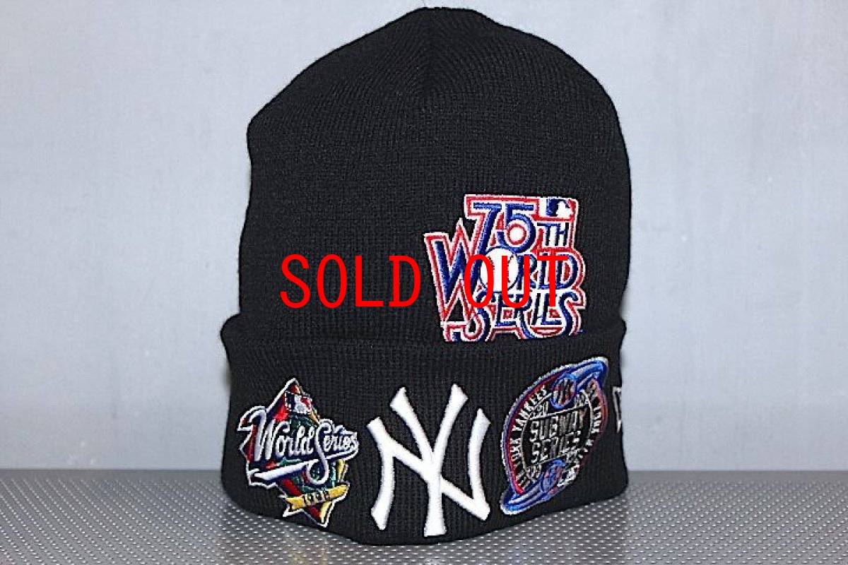 画像1: Basic Cuff Knit Cap Multi Logo NewYork Yankees Black World Series (1)
