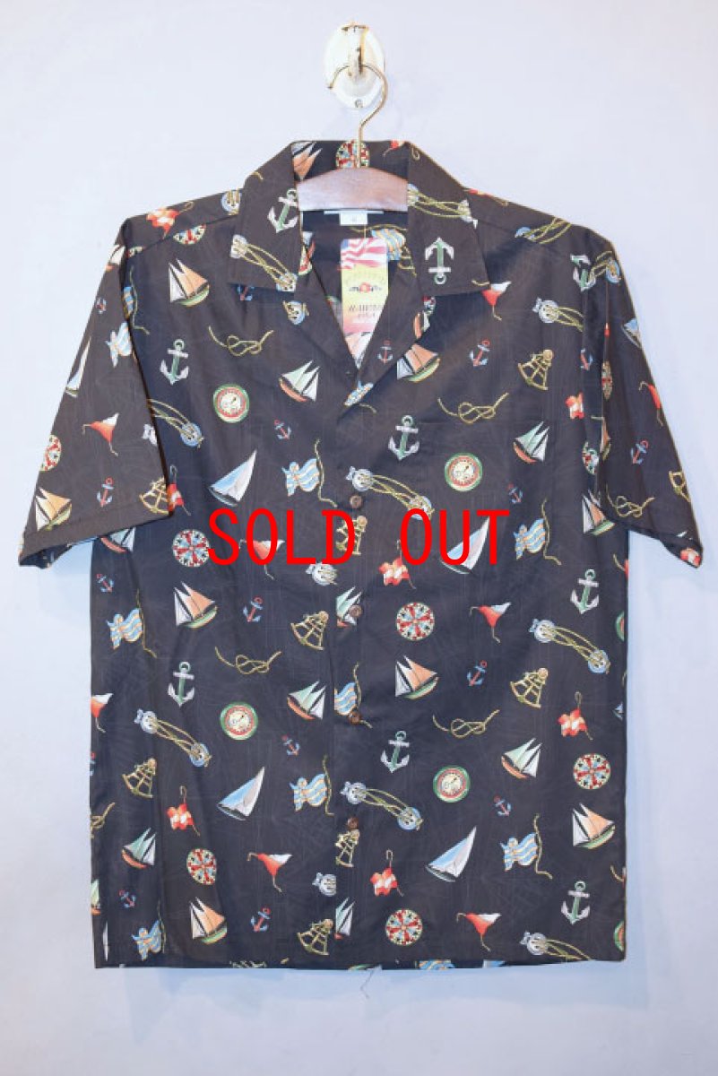 画像1: Pacific legend Aloha Shirts Yacht Black パシフィック レジェンド アロハシャツ ヨット ブラック (1)