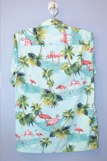 画像3: Pacific legend Aloha Shirts Palm & Flamingo Allover Teal パシフィック レジェンド アロハ シャツ フラミンゴ (3)
