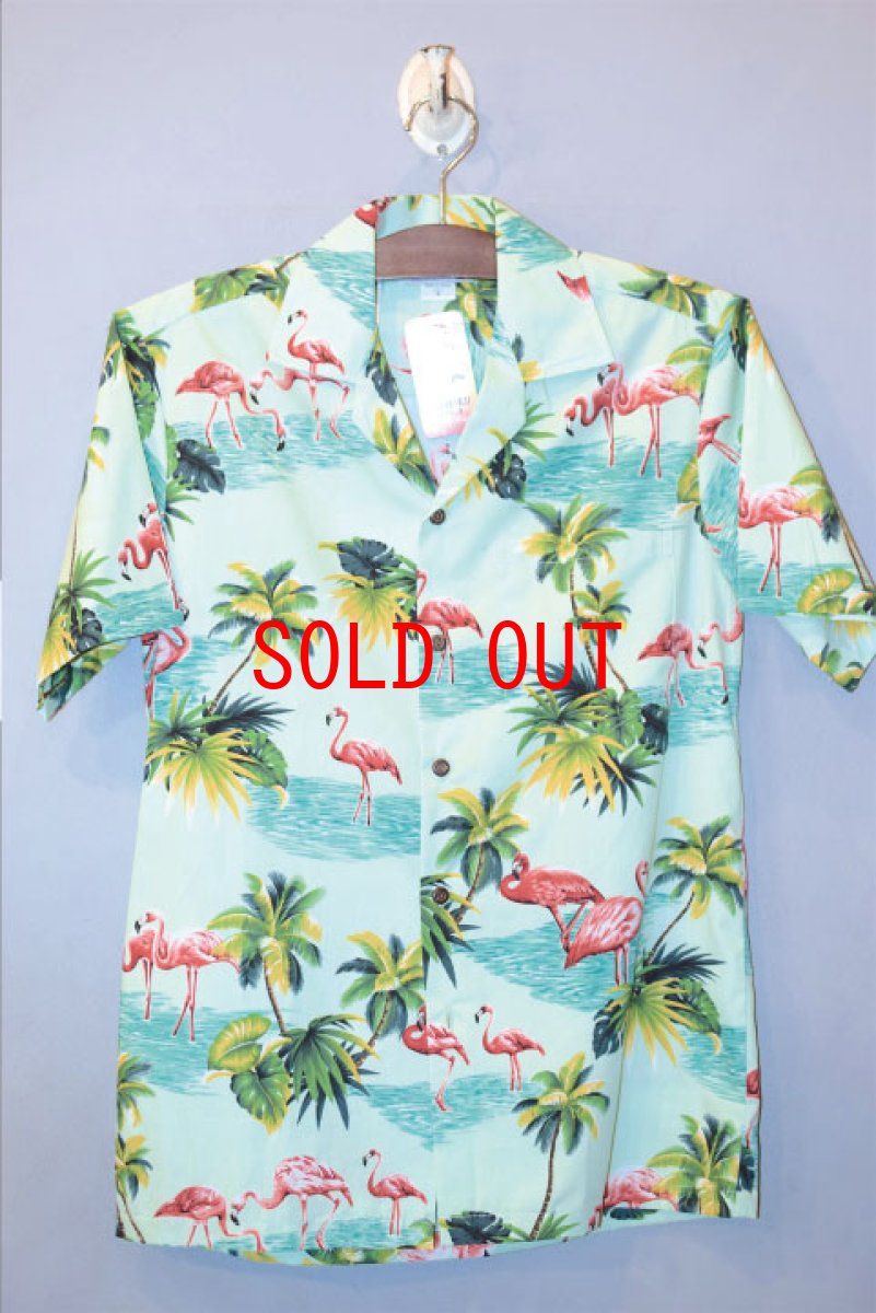 画像1: Pacific legend Aloha Shirts Palm & Flamingo Allover Teal パシフィック レジェンド アロハ シャツ フラミンゴ (1)