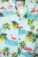 画像2: Pacific legend Aloha Shirts Palm & Flamingo Allover Teal パシフィック レジェンド アロハ シャツ フラミンゴ (2)