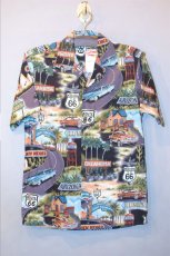 画像1: Pacific legend Aloha Shirts Road Allover Navy パシフィック レジェンド アロハシャツ ロード 半袖 (1)