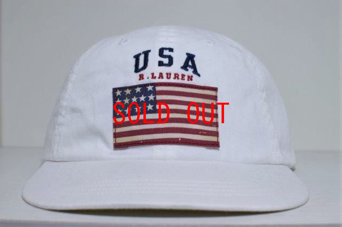 画像1: Polo Ralph Lauren(ラルフ ローレン)US Flag Cotton Logo Cap White アメリカン フラッグ ポロ ロゴ ボール ラルフローレン キャップ ホワイト (1)