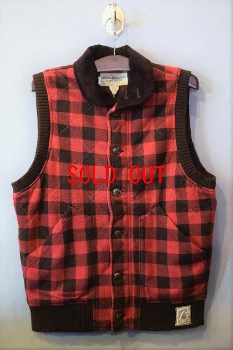 画像1: Denim&Supply(デニムアンドサプライ) Vintage Checked Vest Cord Wool チェック ベスト (1)