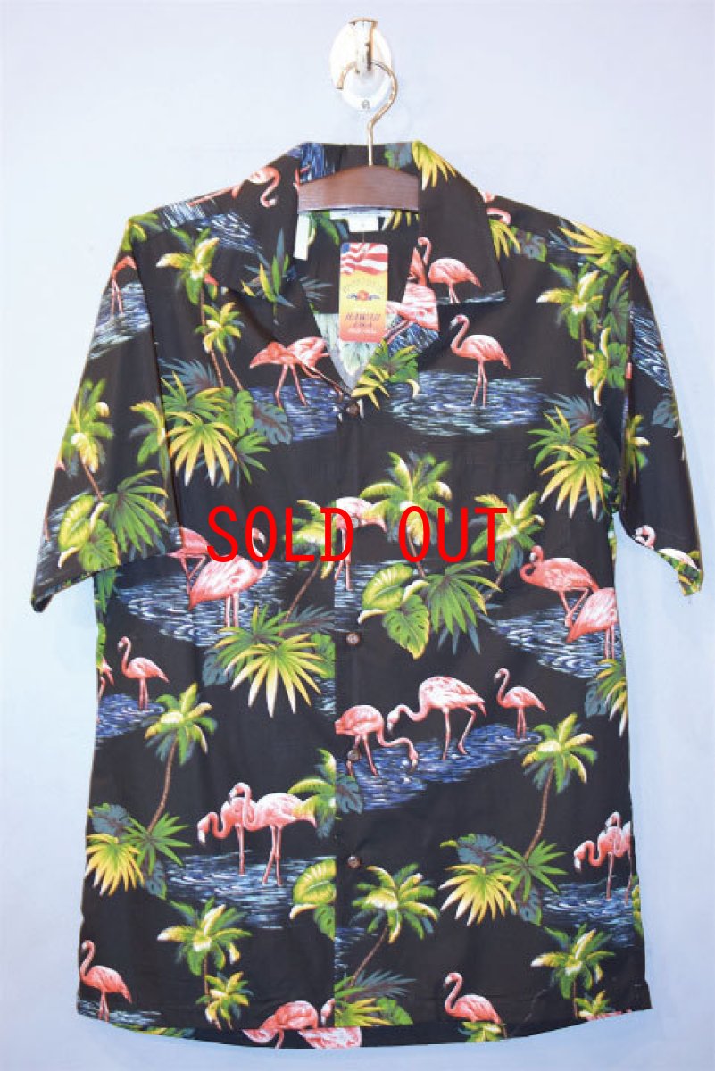 画像1: Pacific legend Aloha Shirts Palm & Flamingo Allover Black パシフィック レジェンド アロハ シャツ フラミンゴ (1)