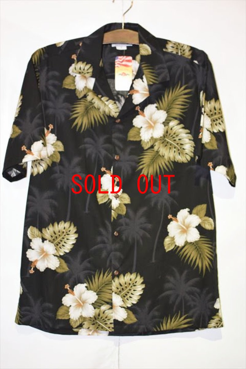 画像1: Pacific legend Aloha Shirts Hibiscus Allover Black White パシフィック レジェンド アロハ シャツ ハイビスカス (1)