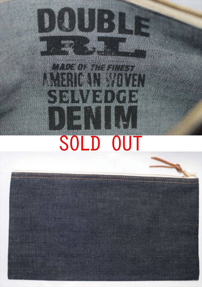 画像2: RRL(ダブルアール)Limited Edition Medium Denim Selvedge Denim Pouch 限定 Long L Tag ミディアム セルビッジ デニム ポーチ Newyork NY レザー ハンドメイド TALON 裏地デニム生地 型押し マチ無し バッグインバッグ TALON ジップ レザー イタリアン アメリカ製  (2)