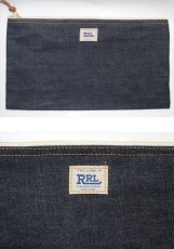 画像1: RRL(ダブルアール)Limited Edition Medium Denim Selvedge Denim Pouch 限定 Long L Tag ミディアム セルビッジ デニム ポーチ Newyork NY レザー ハンドメイド TALON 裏地デニム生地 型押し マチ無し バッグインバッグ TALON ジップ レザー イタリアン アメリカ製  (1)