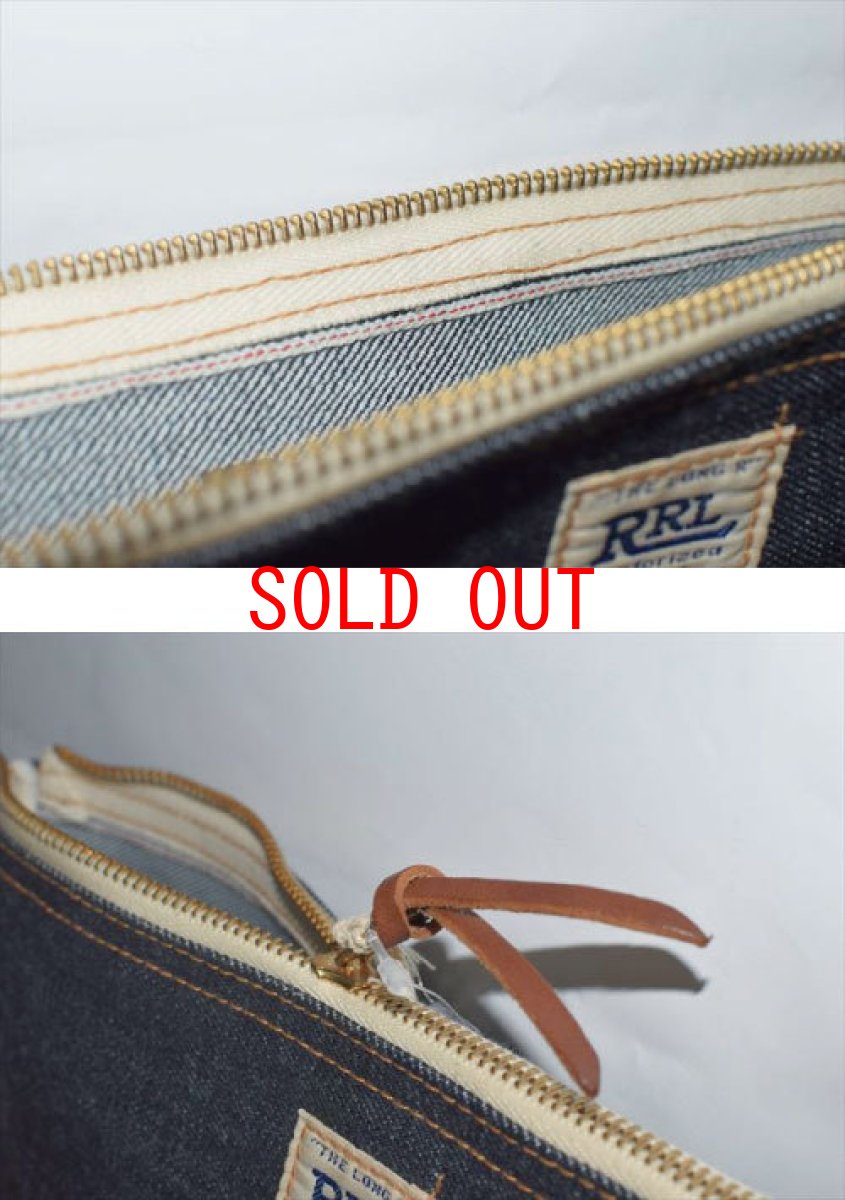 画像3: RRL(ダブルアール)Limited Edition Medium Denim Selvedge Denim Pouch 限定 Long L Tag ミディアム セルビッジ デニム ポーチ Newyork NY レザー ハンドメイド TALON 裏地デニム生地 型押し マチ無し バッグインバッグ TALON ジップ レザー イタリアン アメリカ製  (3)