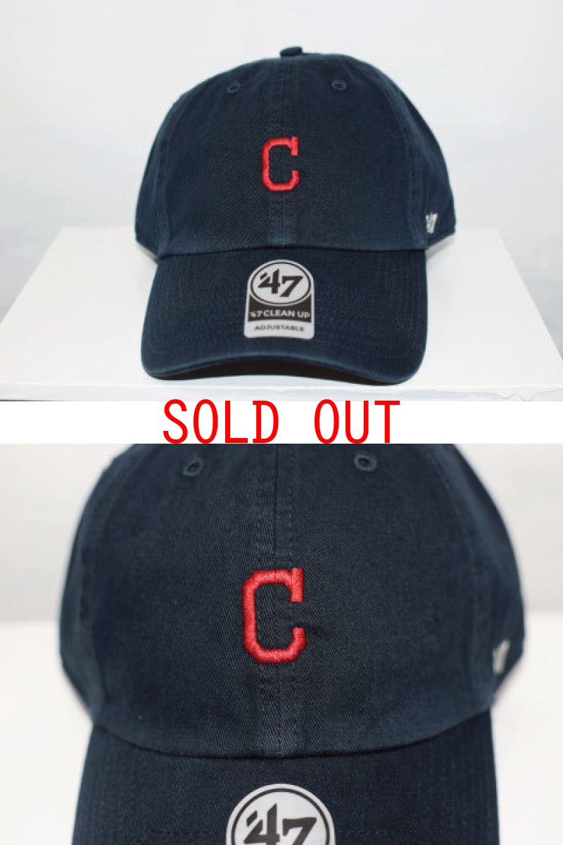 画像1: 47 Brand(フォーティーセブンブランド) Cleveland Indians Ball Cap Navy ネイビー スモール ロゴ Round 6 Panel ラウンド ボール キャップ MLB  (1)