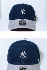 画像1: 47 Brand(フォーティーセブンブランド) New York Yankees Ball Cap Small Logo Leather Belt Navy Grey White ネイビー グレー ホワイト スモール ロゴ Round 6 Panel (1)