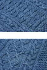 画像2: Indigo Dyed Hiding Logo Knit Light Indigo Denim Wash インディゴ ケーブル ニット セーター (2)