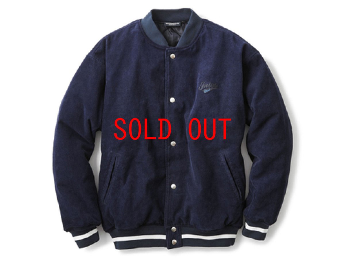 画像1: Indigo Dyed Corduroy Varsity Jacket Navy インディゴ コーデュロイ ジャケット (1)