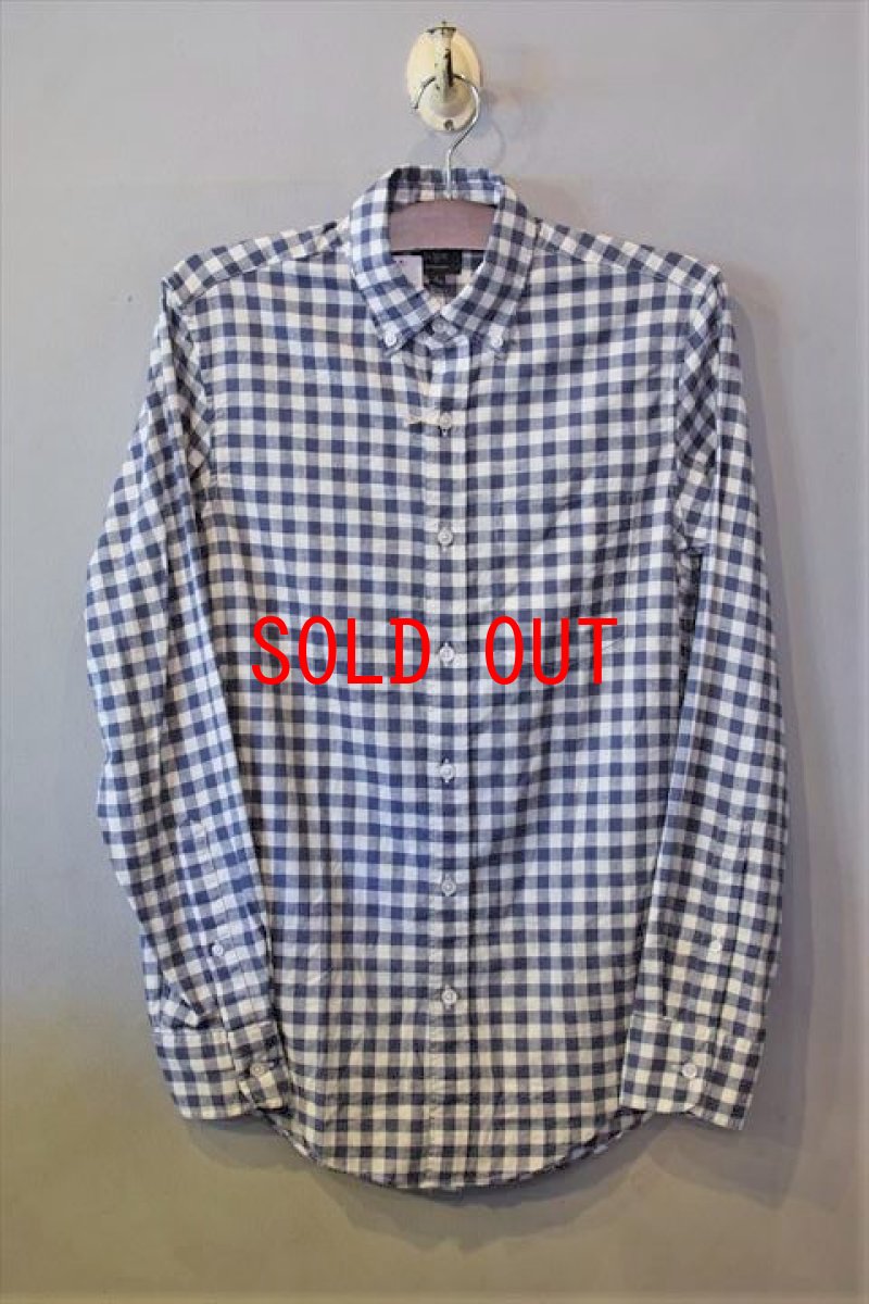 画像1: Cotton Linen Check L/S Shirts White Navy 長袖 シャツ (1)