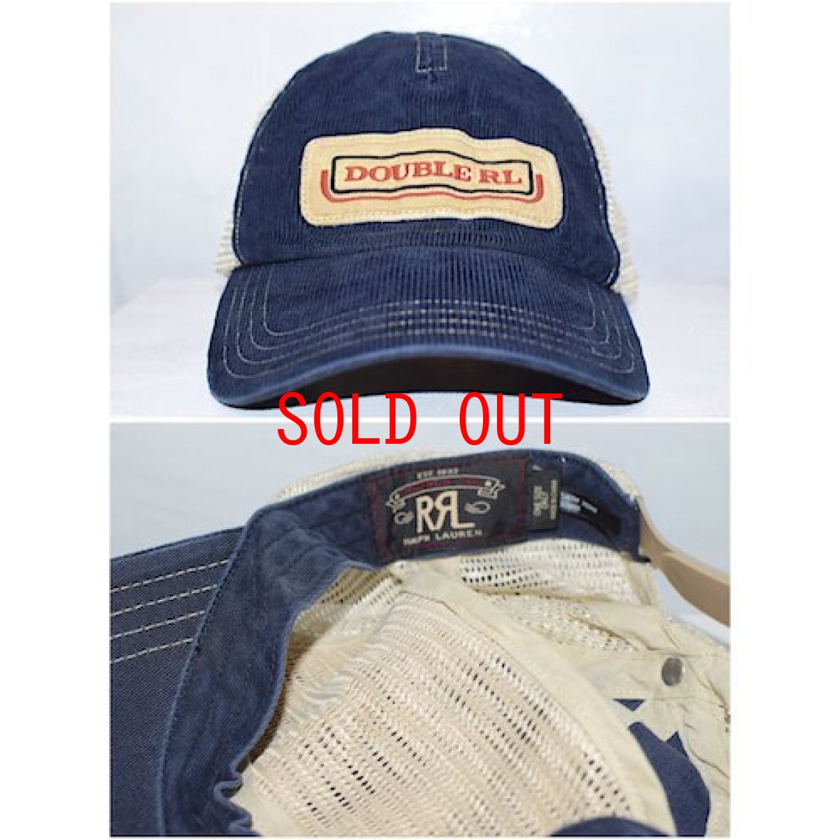 画像1: RRL(ダブルアール) Limited Edition Cord Vintage Logo Mesh Cap Navy デッドストック メッシュ キャップ (1)