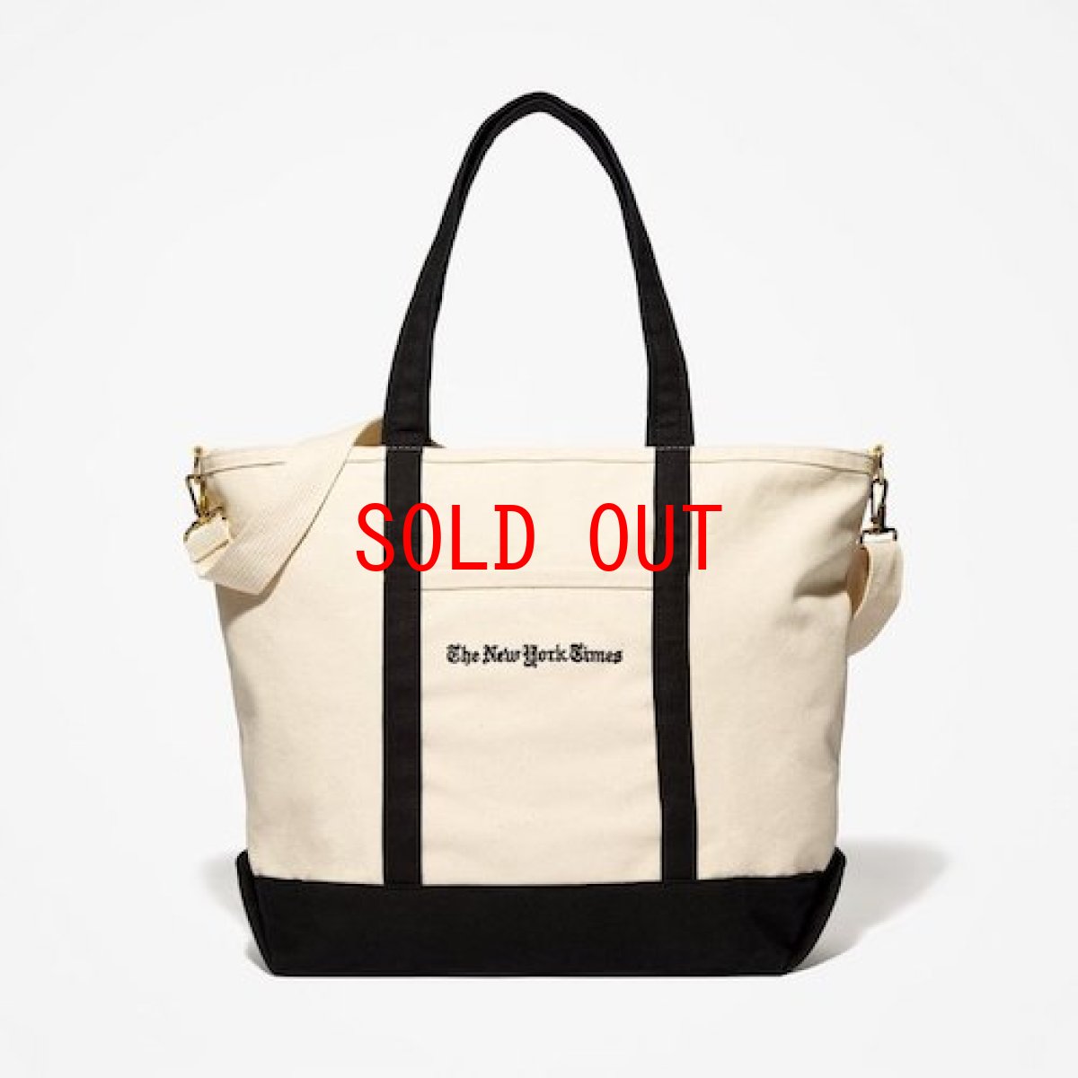 画像1: The NewYork Times Canvas Logo Shoulder Tote 2Way Bag Natural Black ニューヨーク タイムズ キャンバス ロゴ ショルダー トート バッグ (1)