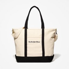 画像1: The NewYork Times Canvas Logo Shoulder Tote 2Way Bag Natural Black ニューヨーク タイムズ キャンバス ロゴ ショルダー トート バッグ (1)