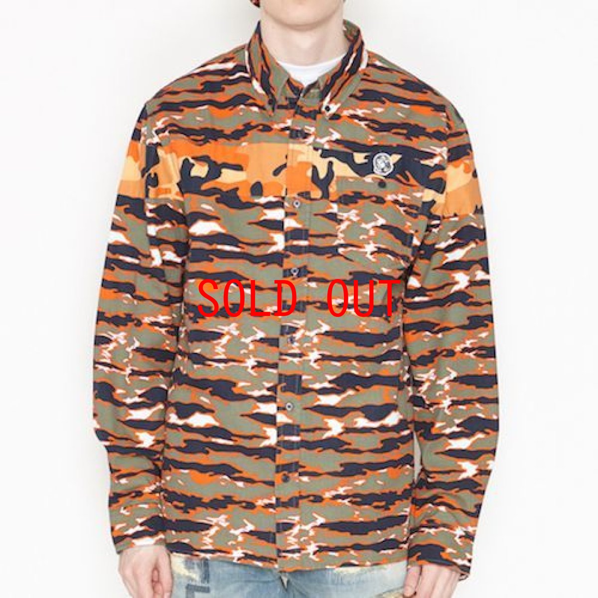 画像1: BB Hidden L/S Shirts Tiger Camo Orange Multi 切替 タイガー カモ (1)