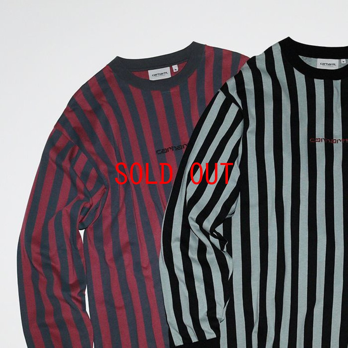 画像6: Stripe L/S Tee Maroon Chacoal Grey Grey Black ストライプ embroidery 刺繍 Logo 長袖 Tシャツ (6)