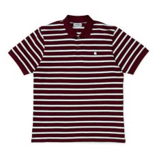 画像1: Houston Stripe S/S Polo Shirt Cranberry Maroon カレッジ ロゴ 半袖 ポロ シャツ マルーン ワインレッド (1)