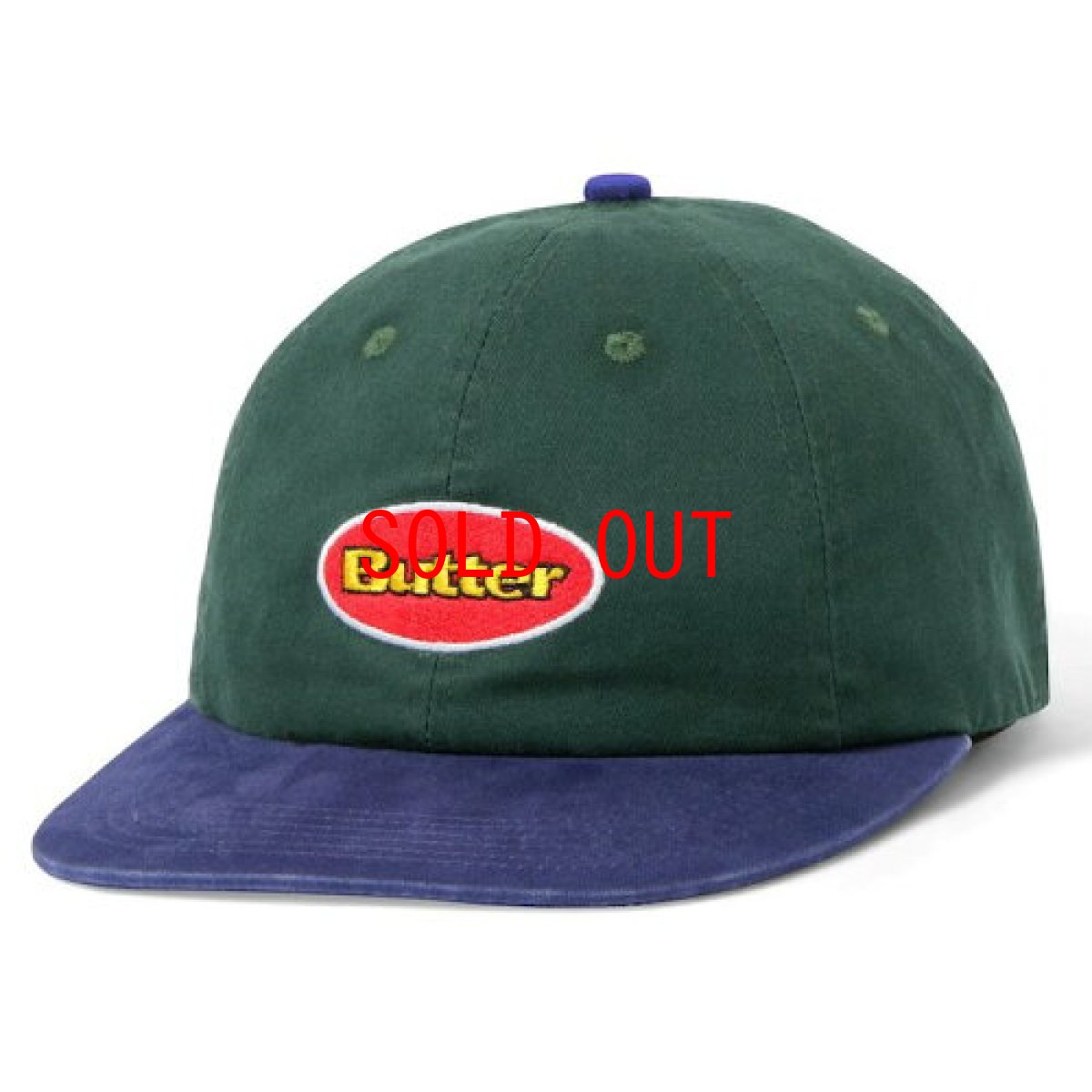 画像1: Badge 6 Panel Cap Green Navy ストラップ バック キャップ (1)