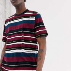 画像1: Flint S/S Multi Color Border Tee T-Shirt Wine Red ロゴ ボーダー 半袖 Tシャツ (1)