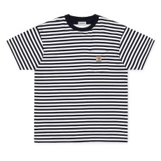 画像1: Border Pocket Tee T-Shirt White Black 切替 ロゴ ボーダー 半袖 Tシャツ (1)