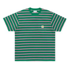 画像1: Border Tee T-Shirt Green ロゴ ボーダー 半袖 Tシャツ (1)