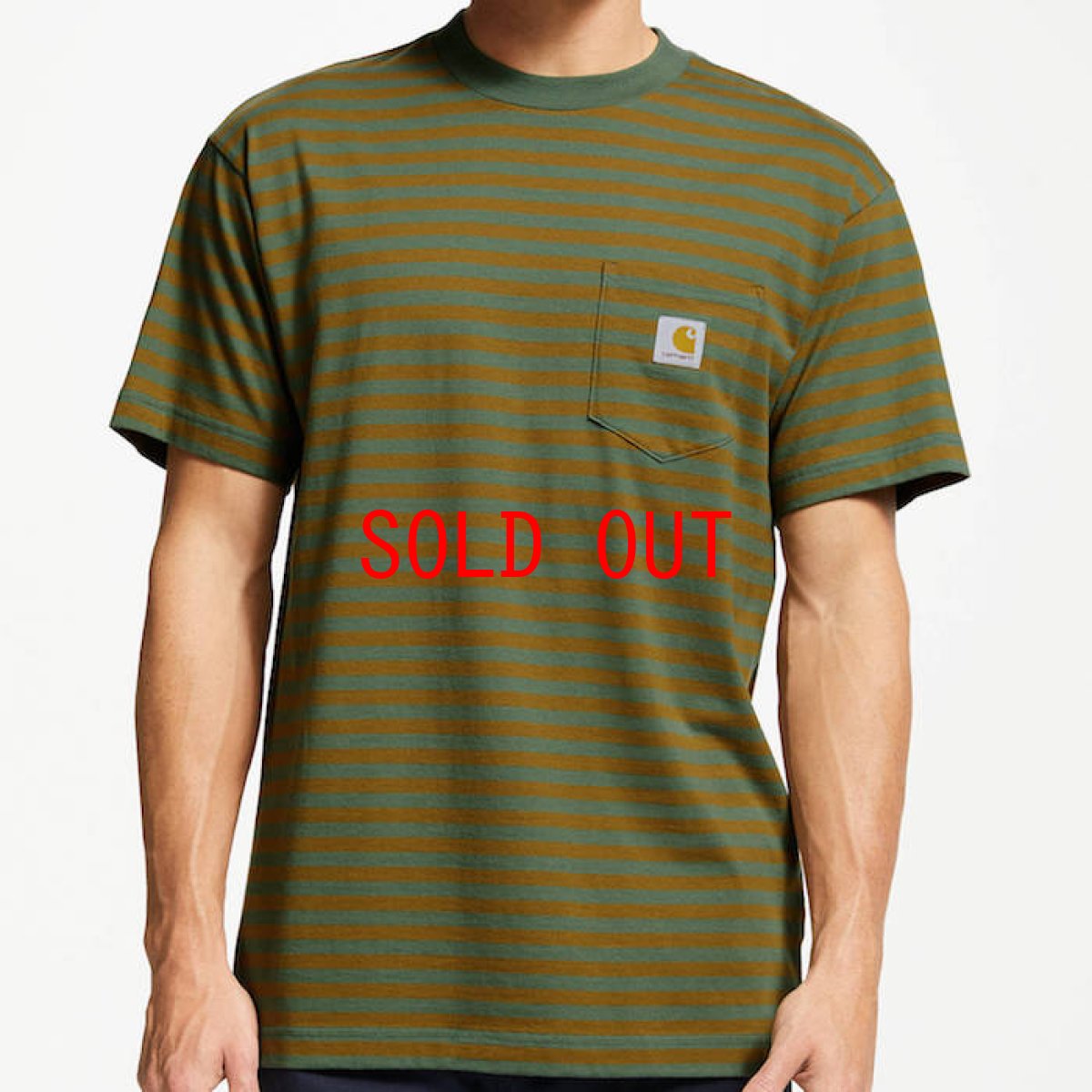 画像1: Border Pocket Tee T-Shirt Olive Brown 切替 ロゴ ボーダー 半袖 Tシャツ (1)