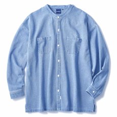 画像1: Washed Denim Stand Collar Shirt  (1)