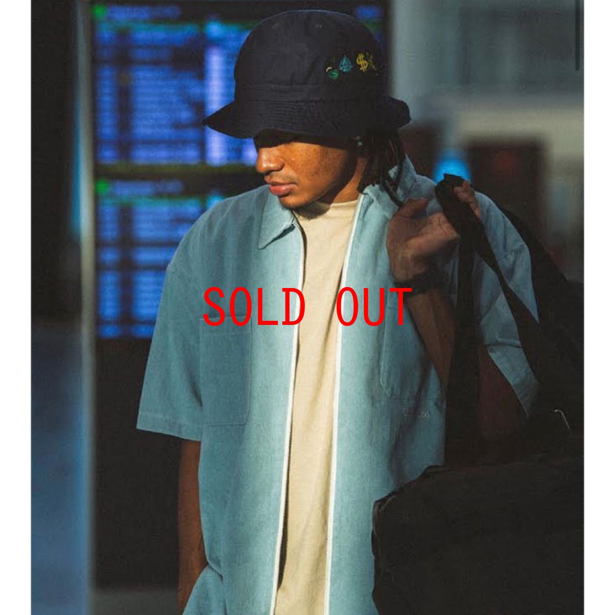 画像3: Indigo Zip Denim Shirts Ice Wash インディゴ ジップ デニム 半袖 シャツ (3)