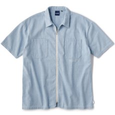 画像2: Indigo Zip Denim Shirts Ice Wash インディゴ ジップ デニム 半袖 シャツ (2)