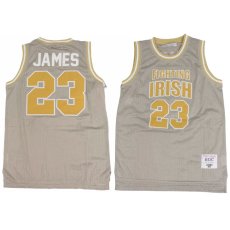 画像1: LeBron James 23 St. Mary Fighting Irish Basketball Game Jersey Gold Beige レブロン ジェームズ High School バスケットボール ジャージ ゲーム シャツ 復刻 (1)