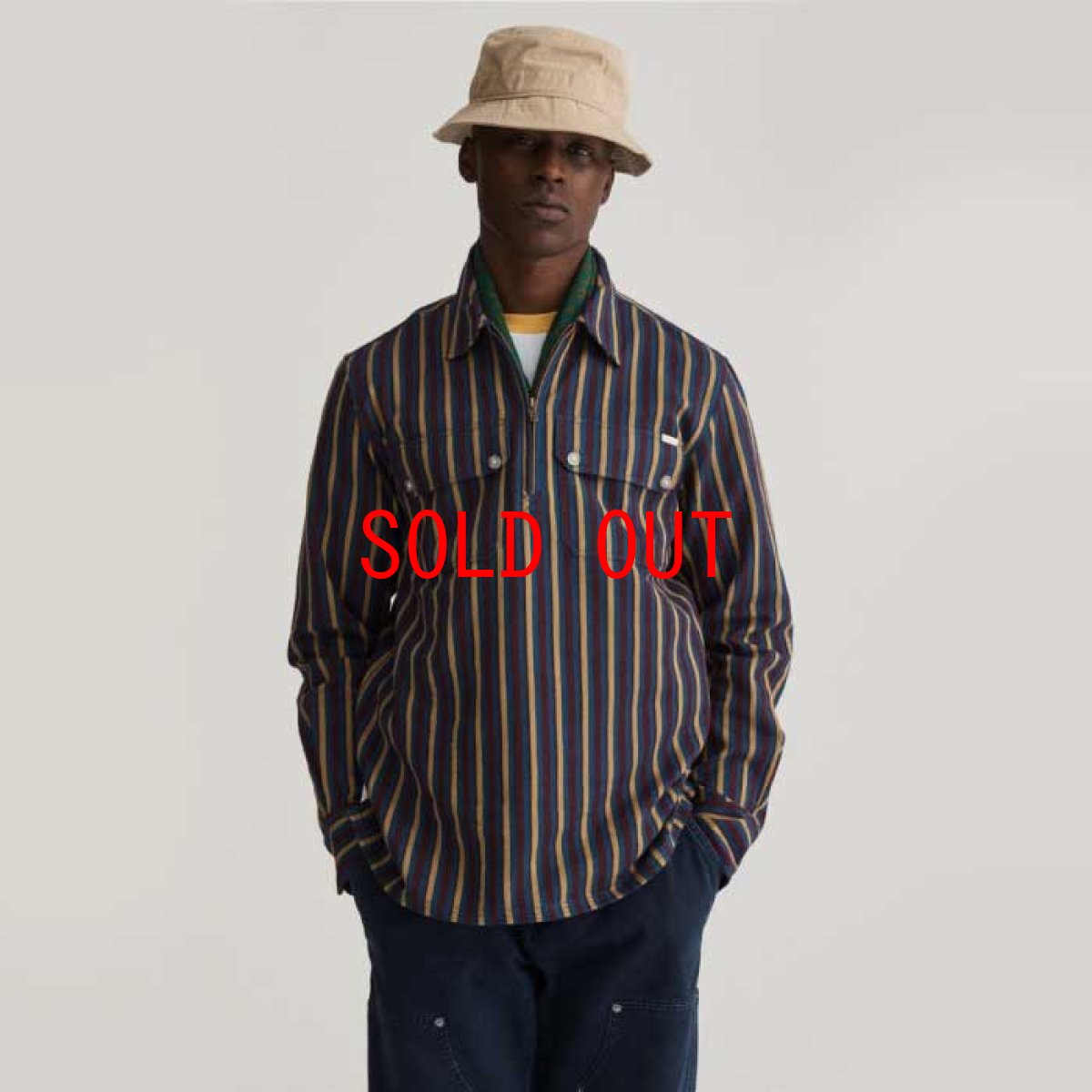 画像7: Striped Half Zip L/S Work Shirt ストライプ ハーフジップ ワーク 長袖 シャツ  (7)
