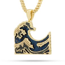 画像1: 14K Gold Plated Great Wave Necklace ネックレス ゴールド 64cm チェーン 波 ウェーブ 真鍮 葛飾 北斎 浮世絵 Ukiyoe Hokusai Katsushika ネックレス  (1)