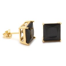 画像1: 925 Sterling Silver Onyx Gold Silver Clear Princess Cut Stud Pearce ピアス (1)