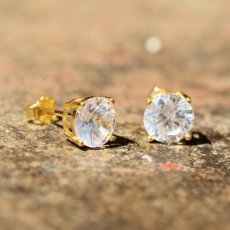 画像1: 925 Sterling Silver Round Stud Earrings Pearce Gold ゴールド VVS 4mm 5mm 6mm 7mm ピアス  (1)