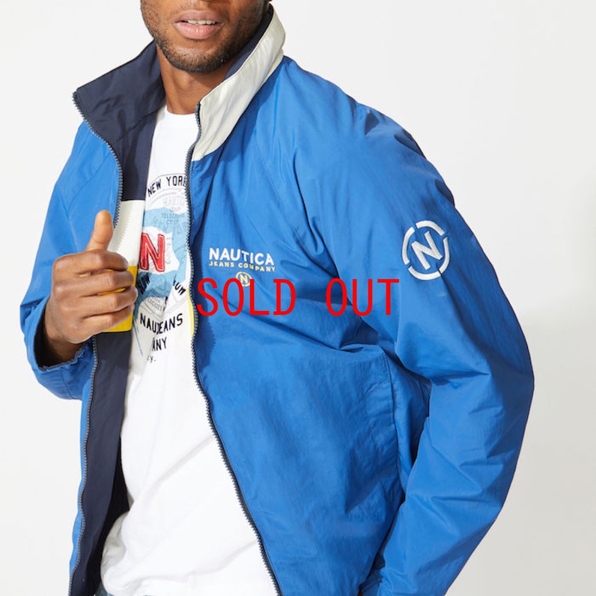 画像2: Reversible Nylon Jacket navy Yellow Blue フード ナイロン ジャケット リバーシブル Jeans ノーティカ ジーンズ  (2)