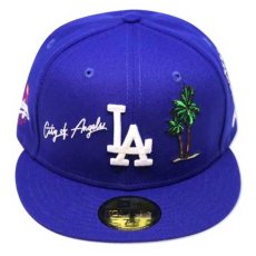 画像1: 59Fifty Los Angeles Dodgers Cap Dark Royal Blue White ロサンゼルス ドジャース US 全面 刺繍 ヤシの木 デザイン キャップ 帽子 MLB 公式 Official 海外限定 (1)