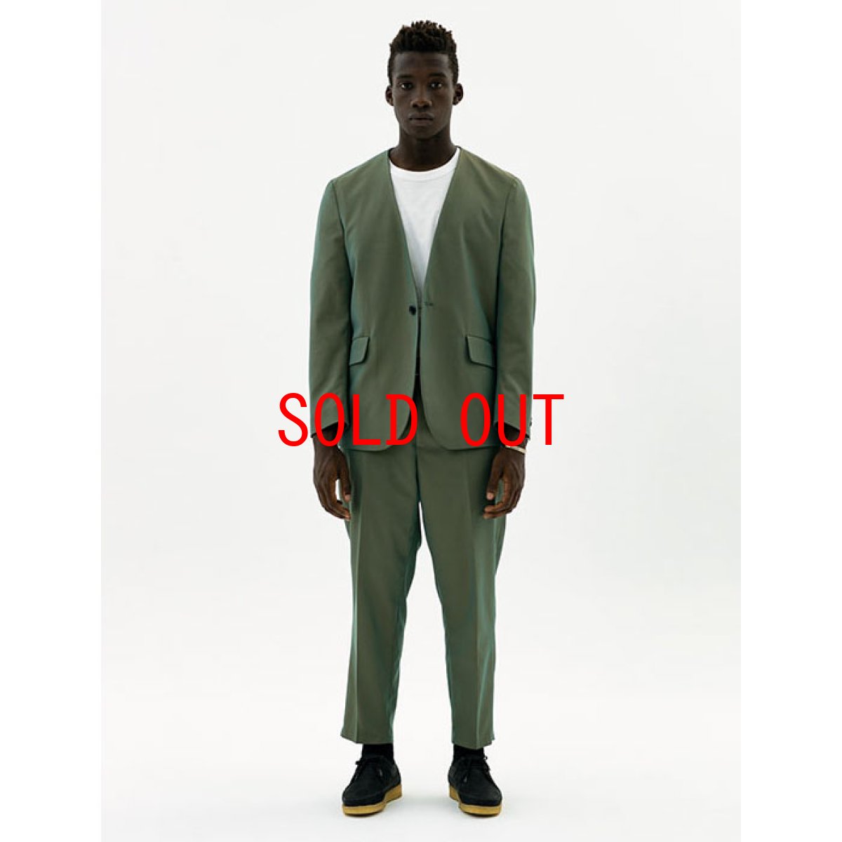 画像6: Classic Collarless Jacket Khaki カラーレス テーラード ジャケット (6)