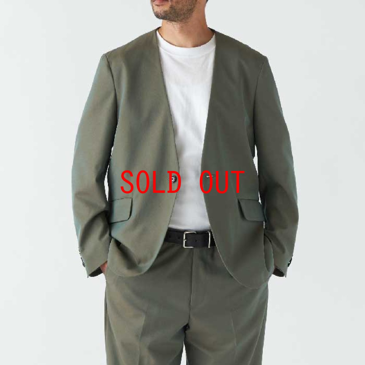 画像5: Classic Collarless Jacket Khaki カラーレス テーラード ジャケット (5)