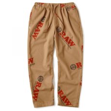 画像1: × Raw Logo Textile Trouser Lt Brown Pants RAWペーパー 総柄 タックパンツ コラボレーション  (1)