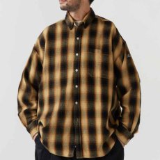 画像1: Riogrande L/S Check Shirt camel オンブレ チェック ネル BIG シルエット シャツ (1)