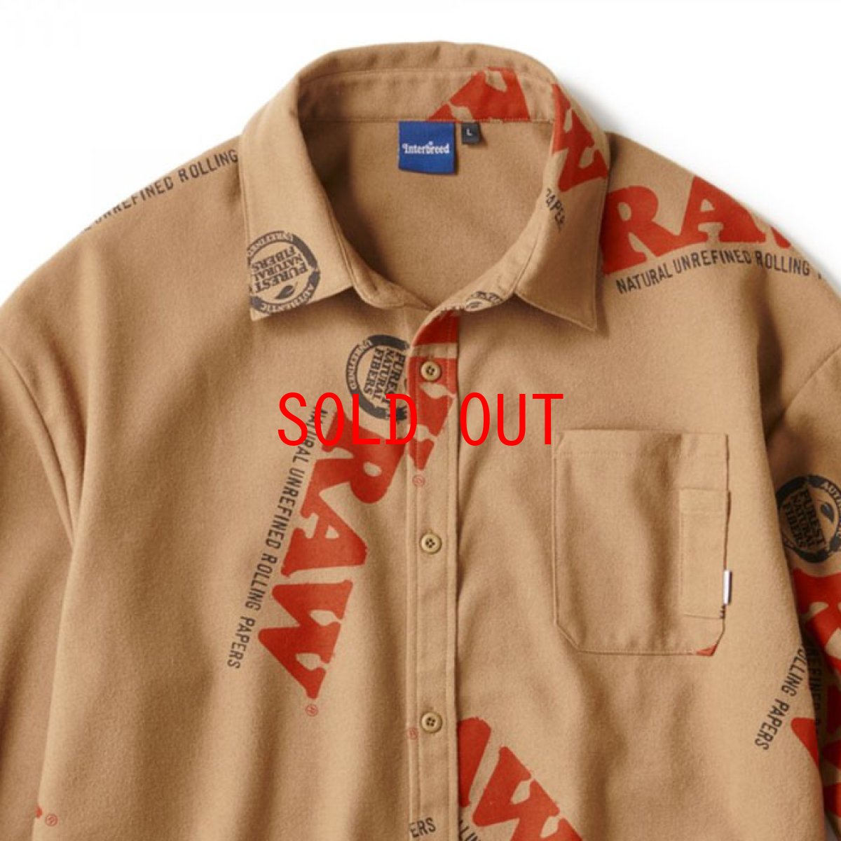 画像2: × Raw Logo Textile Work L/S Shirts Lt Brown ワーク シャツ 長袖 ローリング ペーパー RAWペーパー 総柄 コラボレーション  (2)