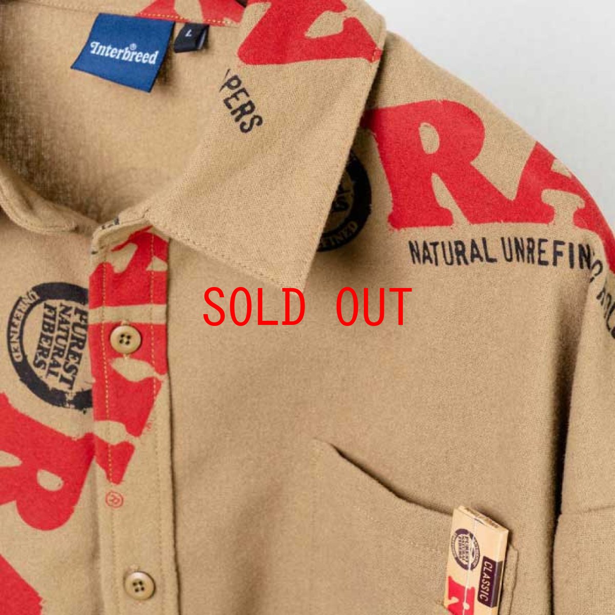 画像3: × Raw Logo Textile Work L/S Shirts Lt Brown ワーク シャツ 長袖 ローリング ペーパー RAWペーパー 総柄 コラボレーション  (3)