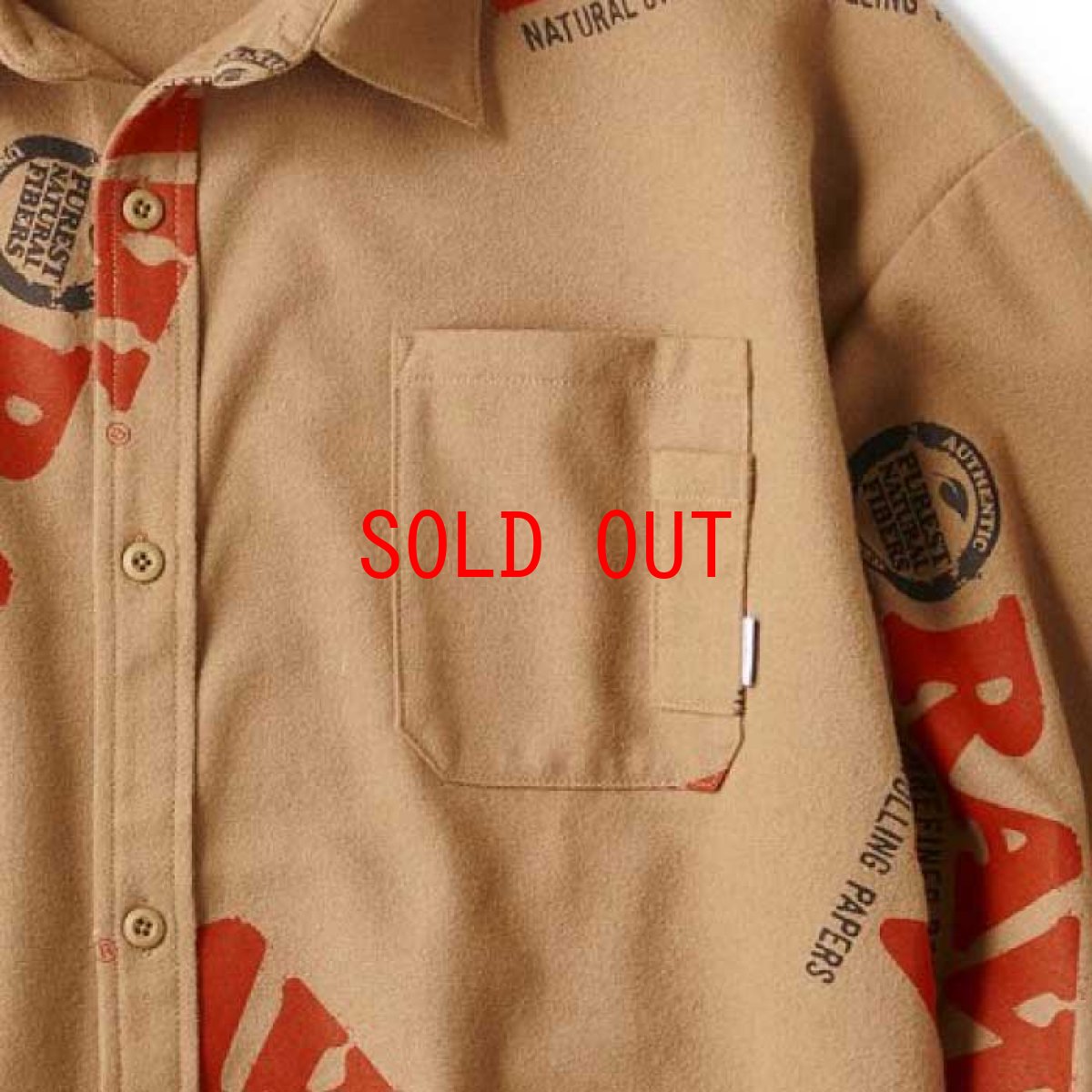 画像6: × Raw Logo Textile Work L/S Shirts Lt Brown ワーク シャツ 長袖 ローリング ペーパー RAWペーパー 総柄 コラボレーション  (6)